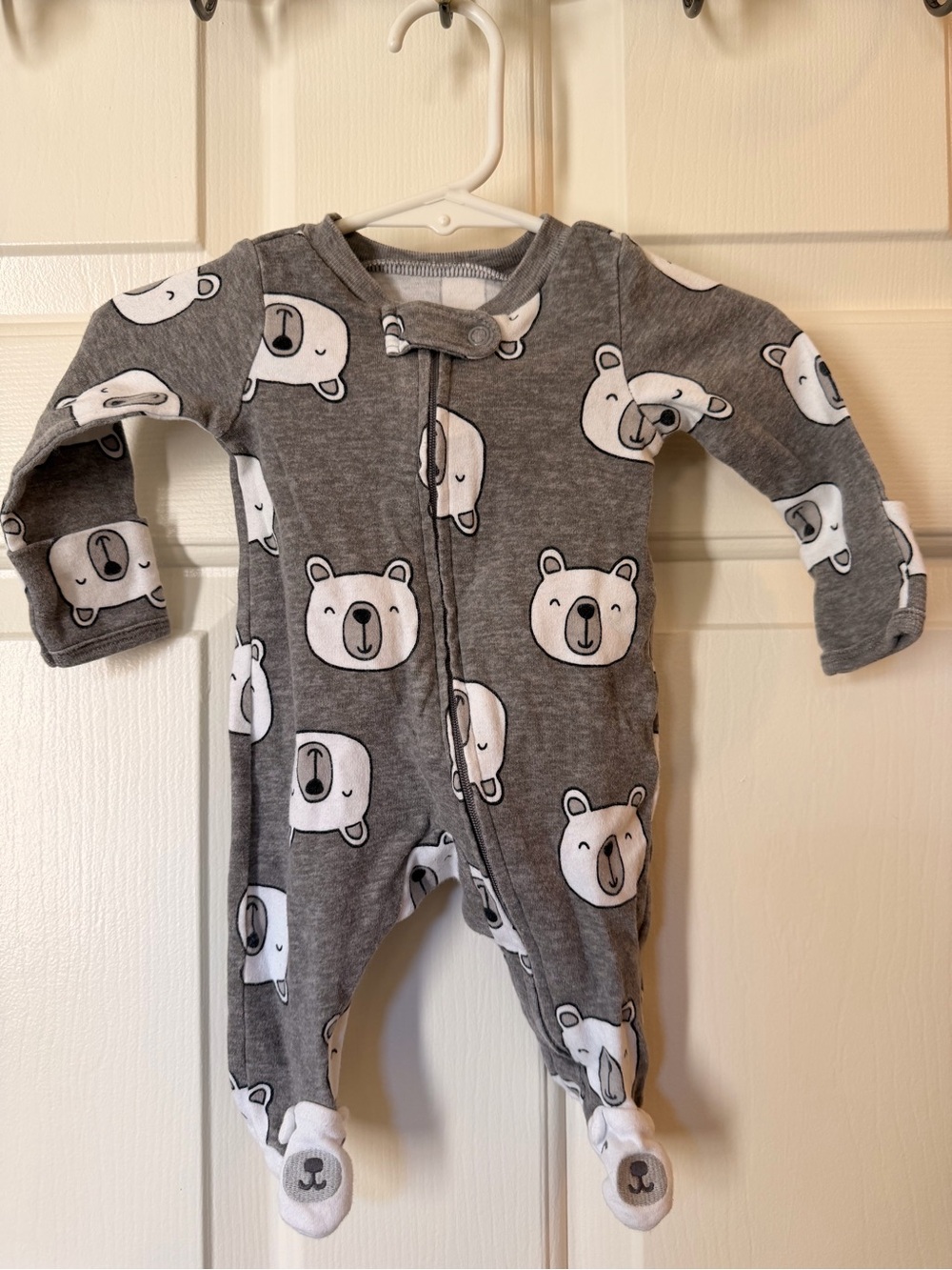 Carter's Gray Bear-Print Footed One-Piece